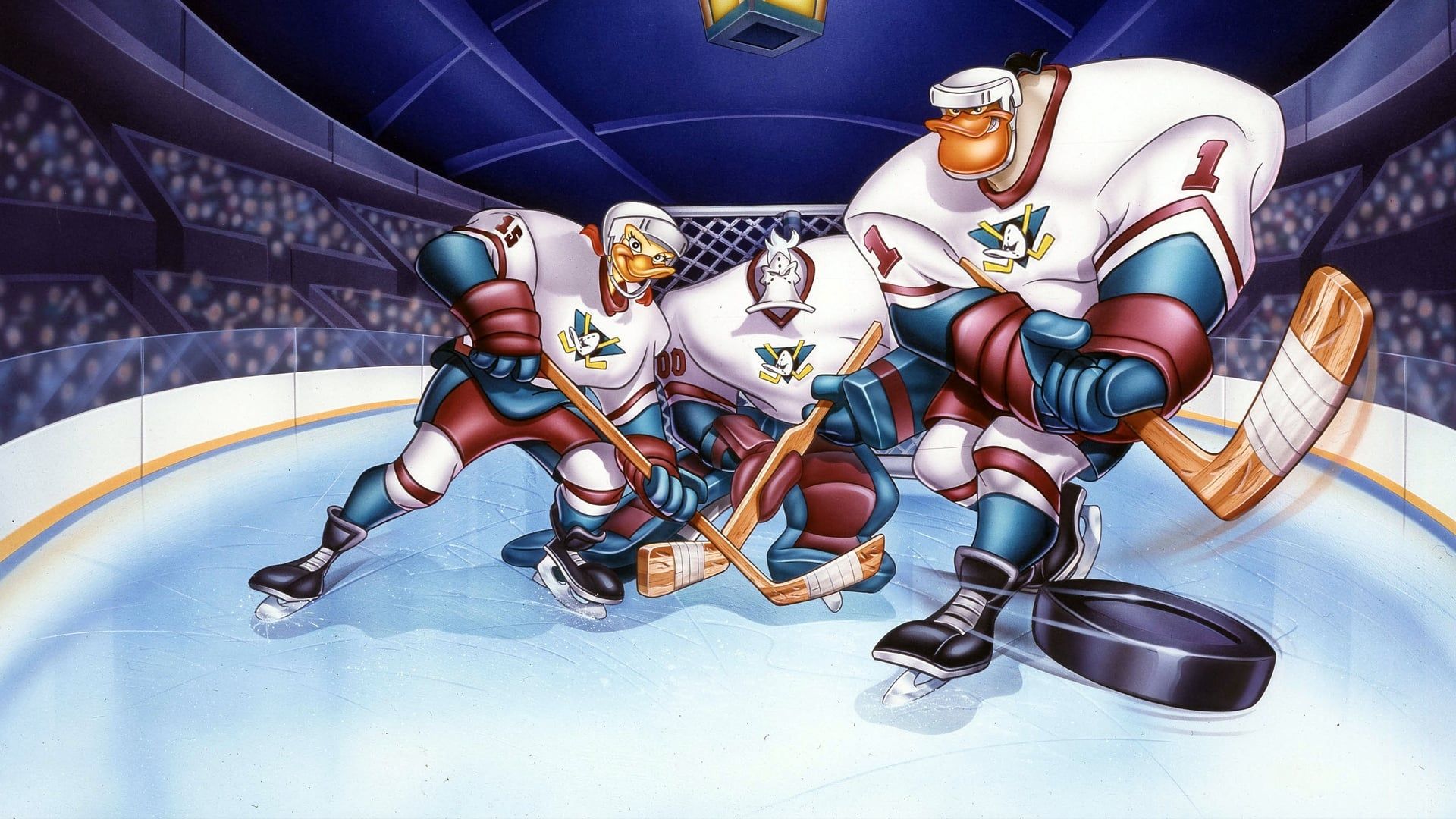 Key art of Mallory, Wildwing and Grim from the Mighty Ducks Animated Series