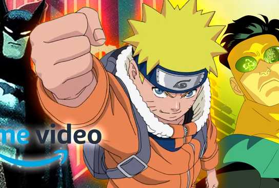 A sampling of the animated shows featured on Prime Video including Batman: Caped Crusader, Naruto, and Invincible.